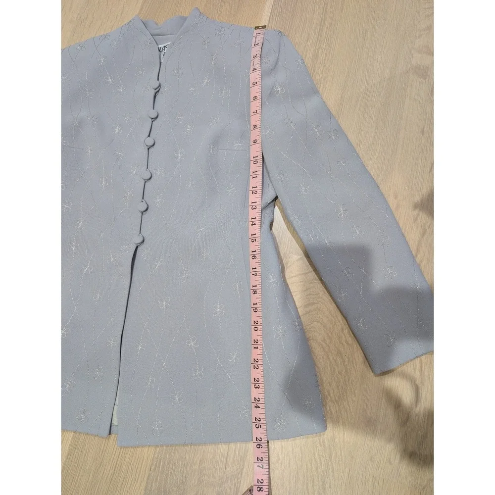 Kasper ASL Petite Skirt Suit Set Grey Floral Embroidered Blazer‎ 4P